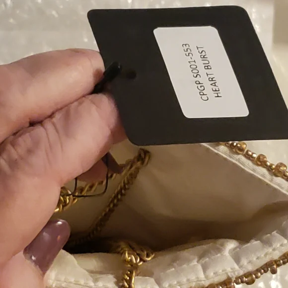 Mary Frances Cream and Gold Heart Clutch - Picture 8 of 9